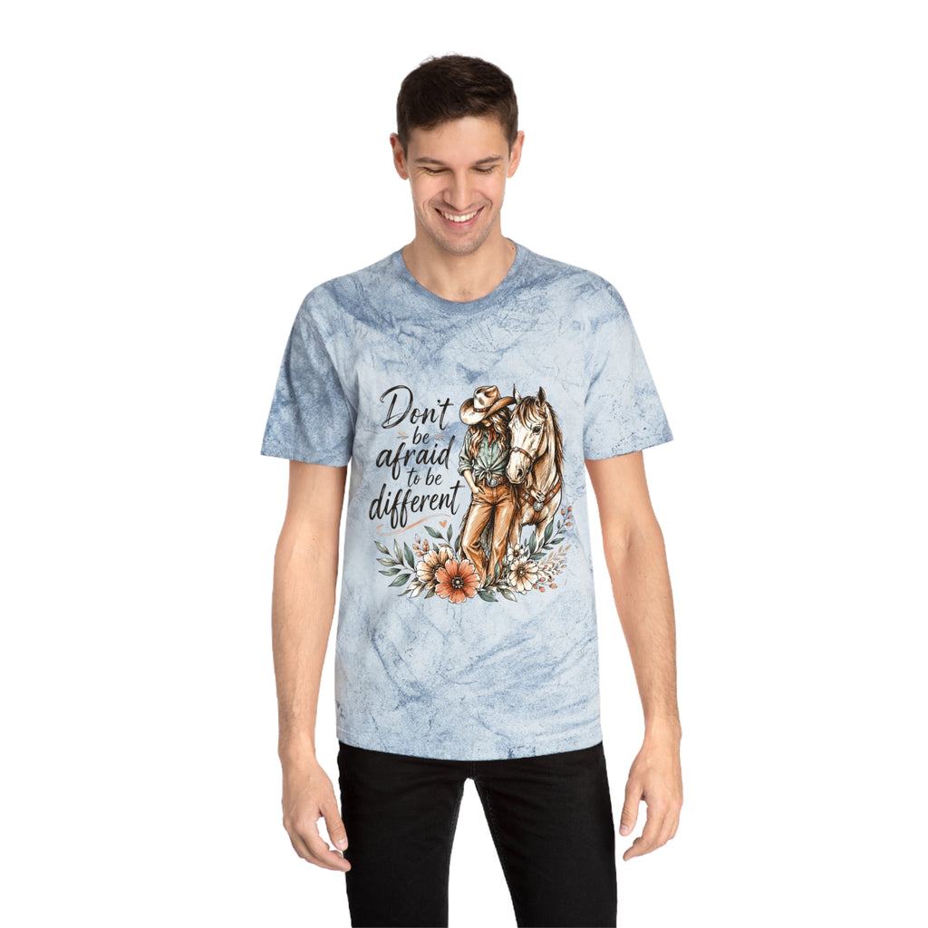 Cowgirl Horse Graphic T-Shirt — "Don't Be Afraid to Be Different" Inspirational Tee