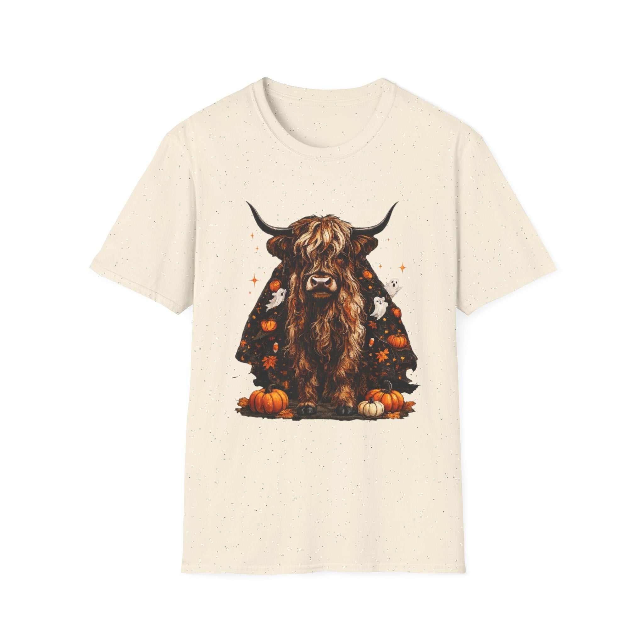 Highland Cow Pumpkin Tee — Autumn Scottish Cattle Graphic T-Shirt