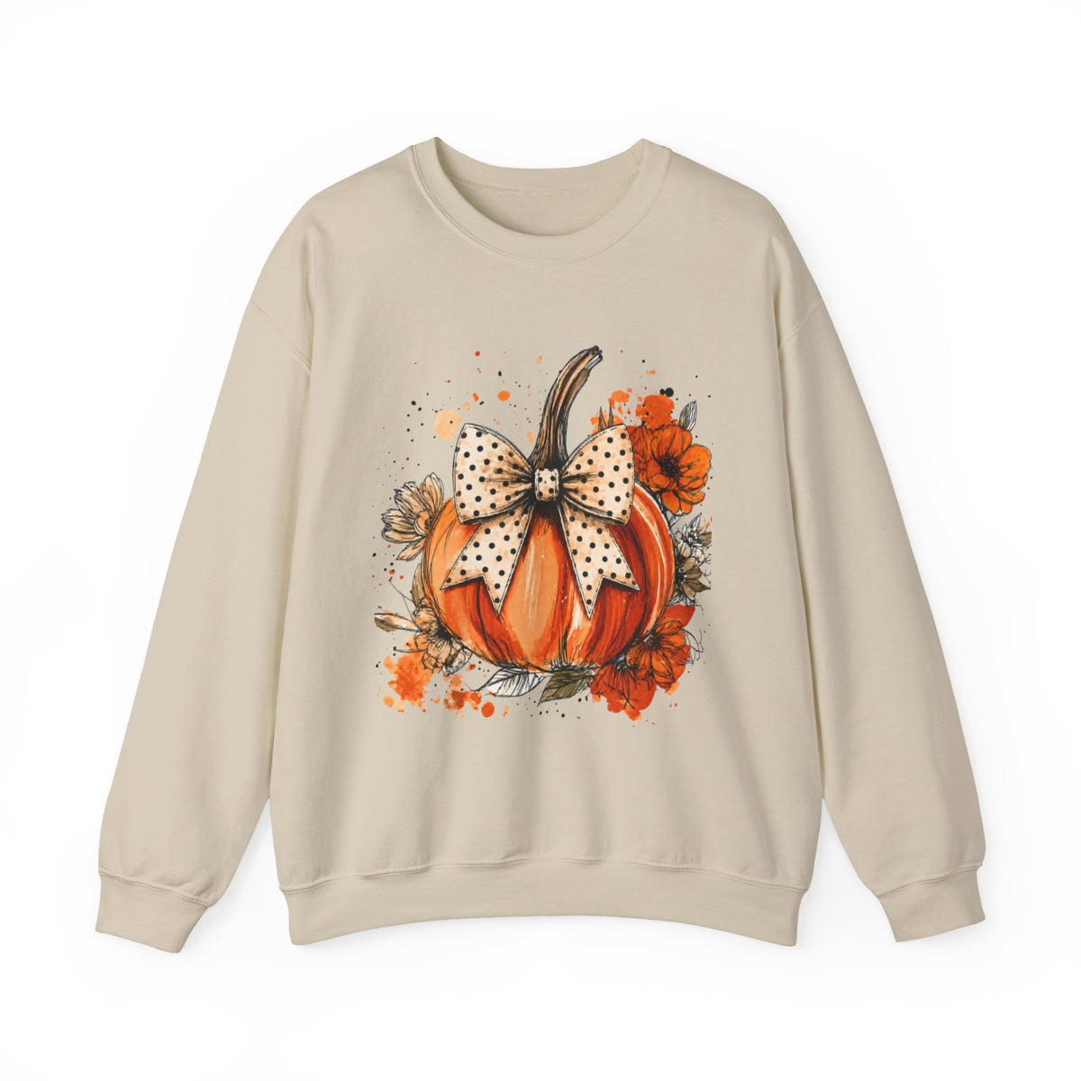 Pumpkin Bow Crewneck Sweatshirt — Autumn Floral Pumpkin Sweatshirt