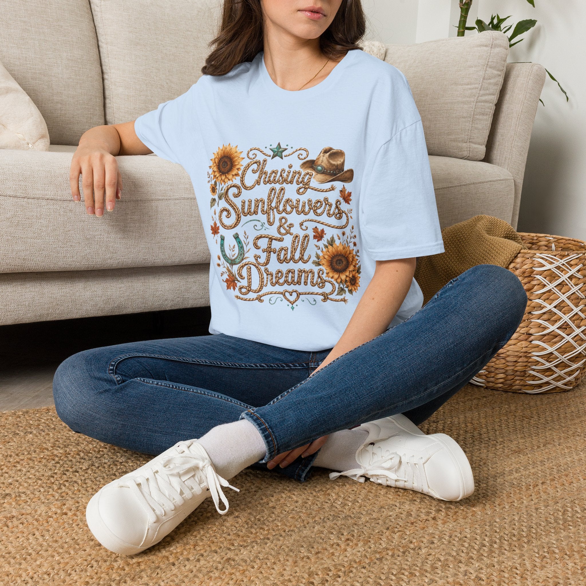 Chasing Sunflowers & Fall Dreams T-Shirt — Rustic Cowboy Sunflower Autumn Tee