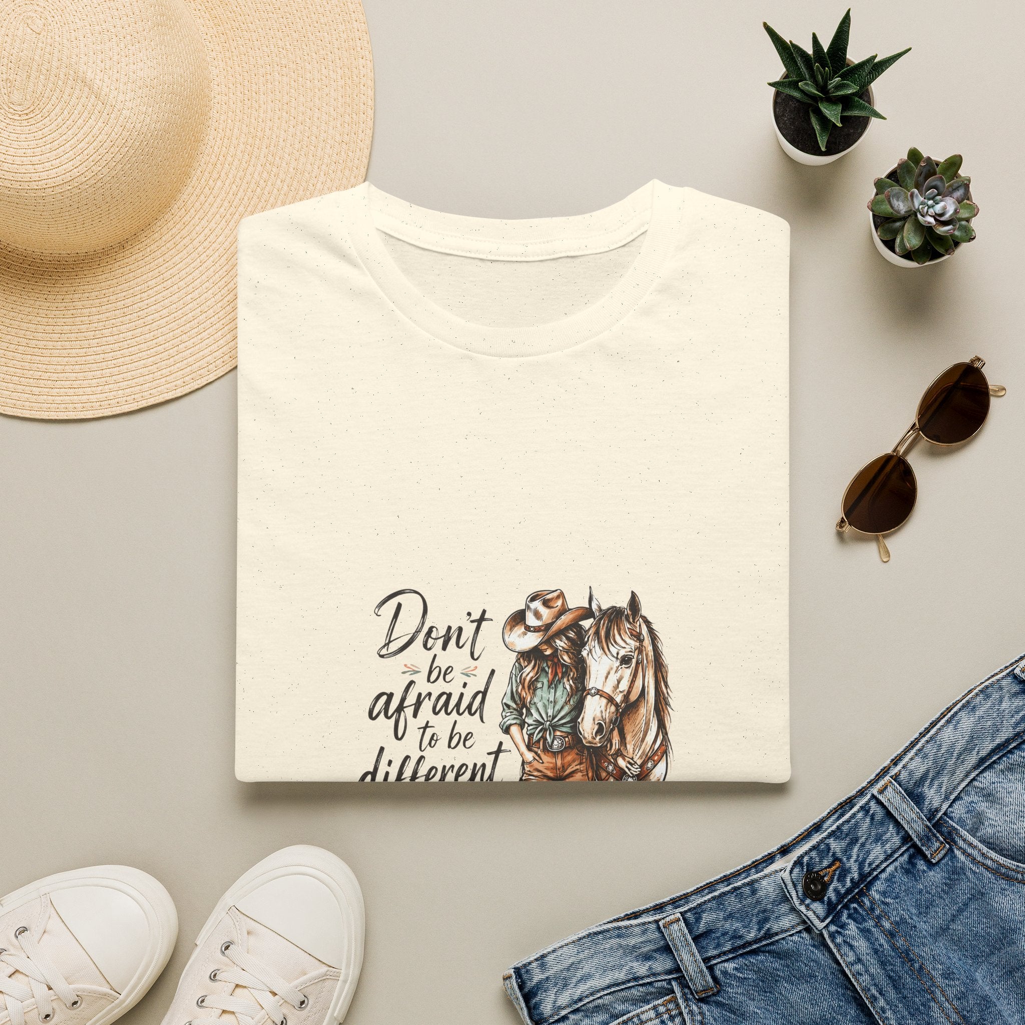 T-Shirt — 'Don't Be Afraid to Be Different' Horse Graphic