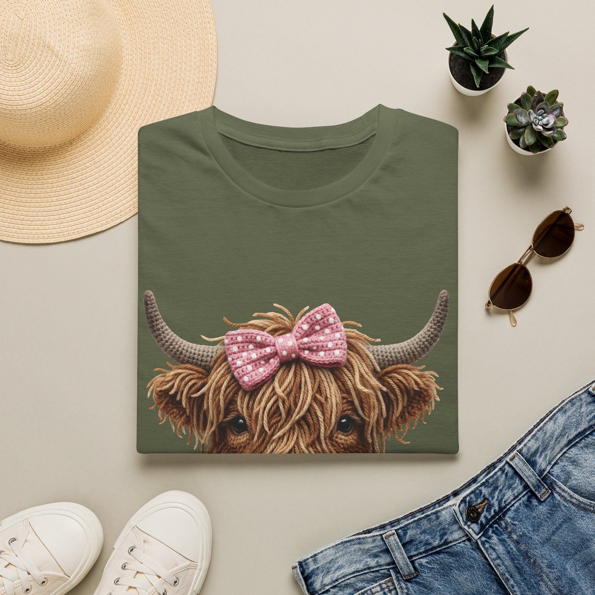 Highland Cow Tee — Cute Ribbon Cow Graphic T-Shirt