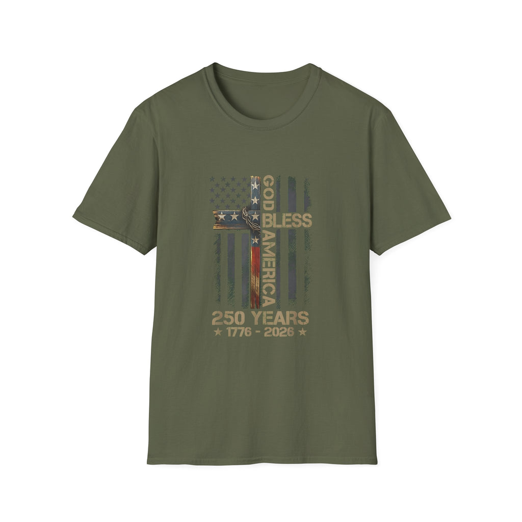 T-Shirt — God Bless America 250 Years Patriotic Flag Tee (1776–2026)