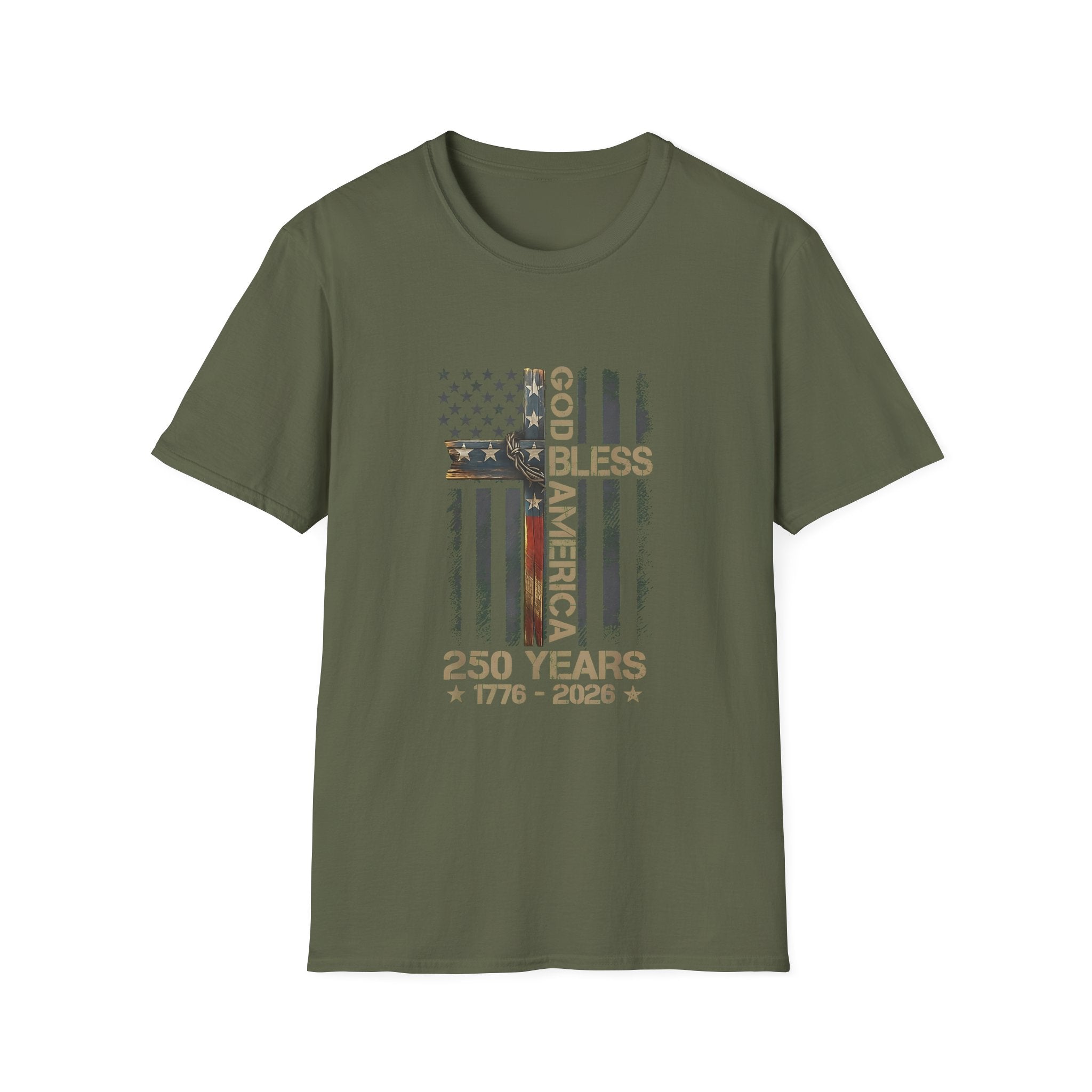 T-Shirt — God Bless America 250 Years Patriotic Flag Tee (1776–2026)