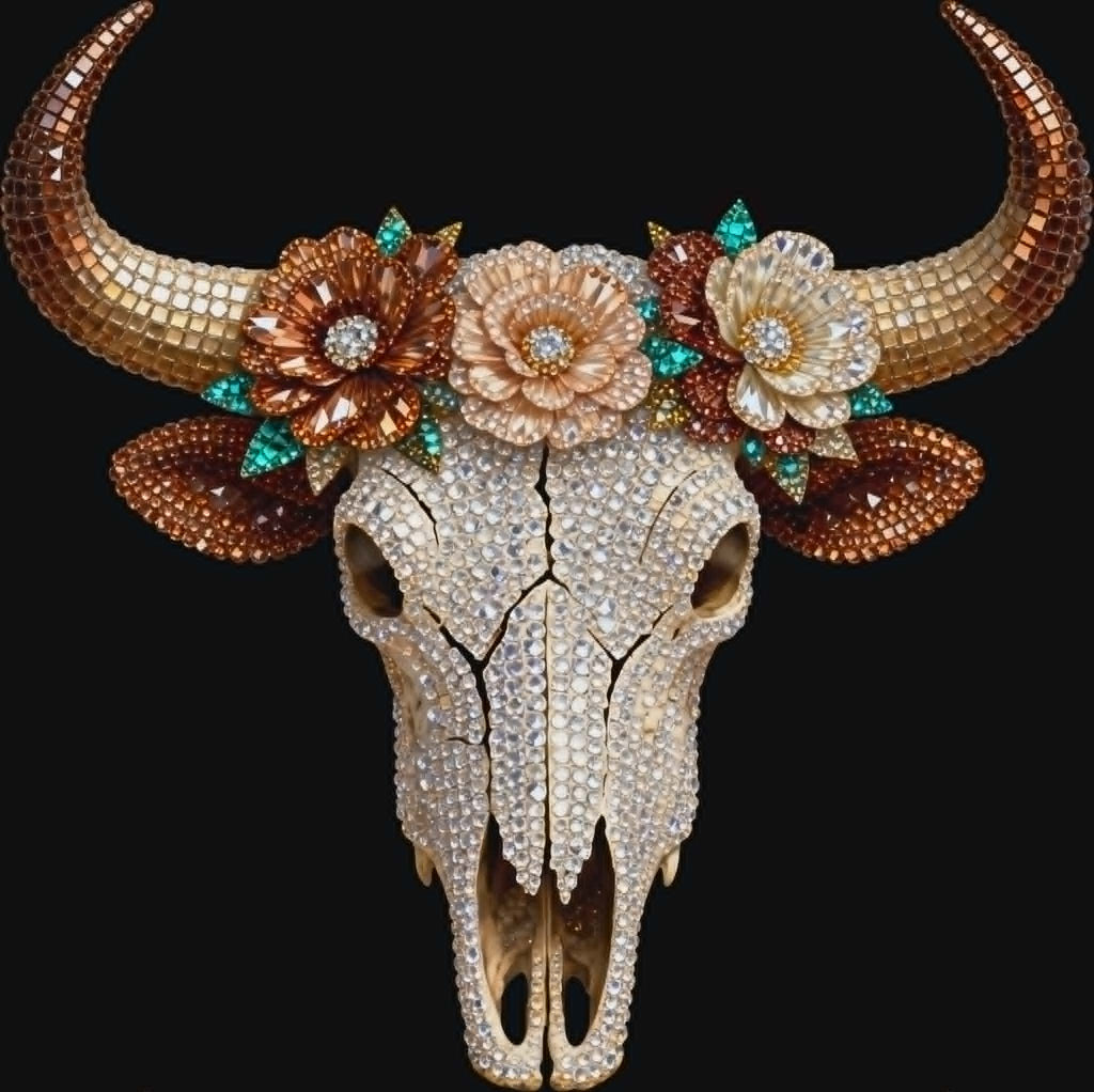 Crystal Rhinestone Bull Skull Tee