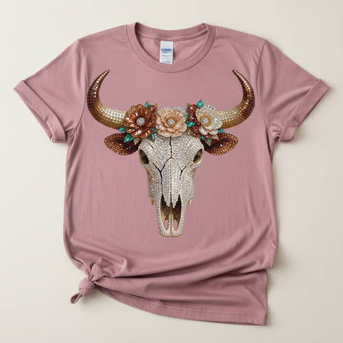 Crystal Rhinestone Bull Skull Tee - Paragon