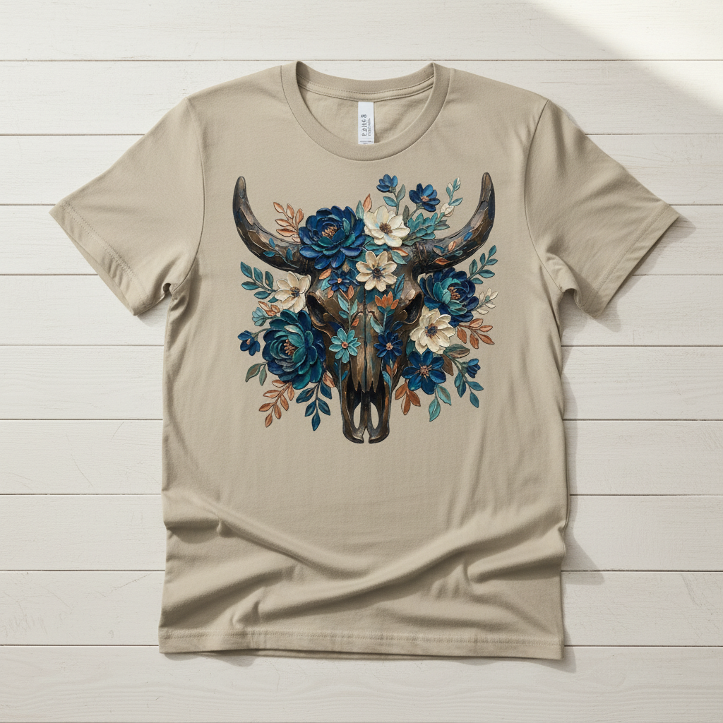Floral Bull Skull Tee - Sand
