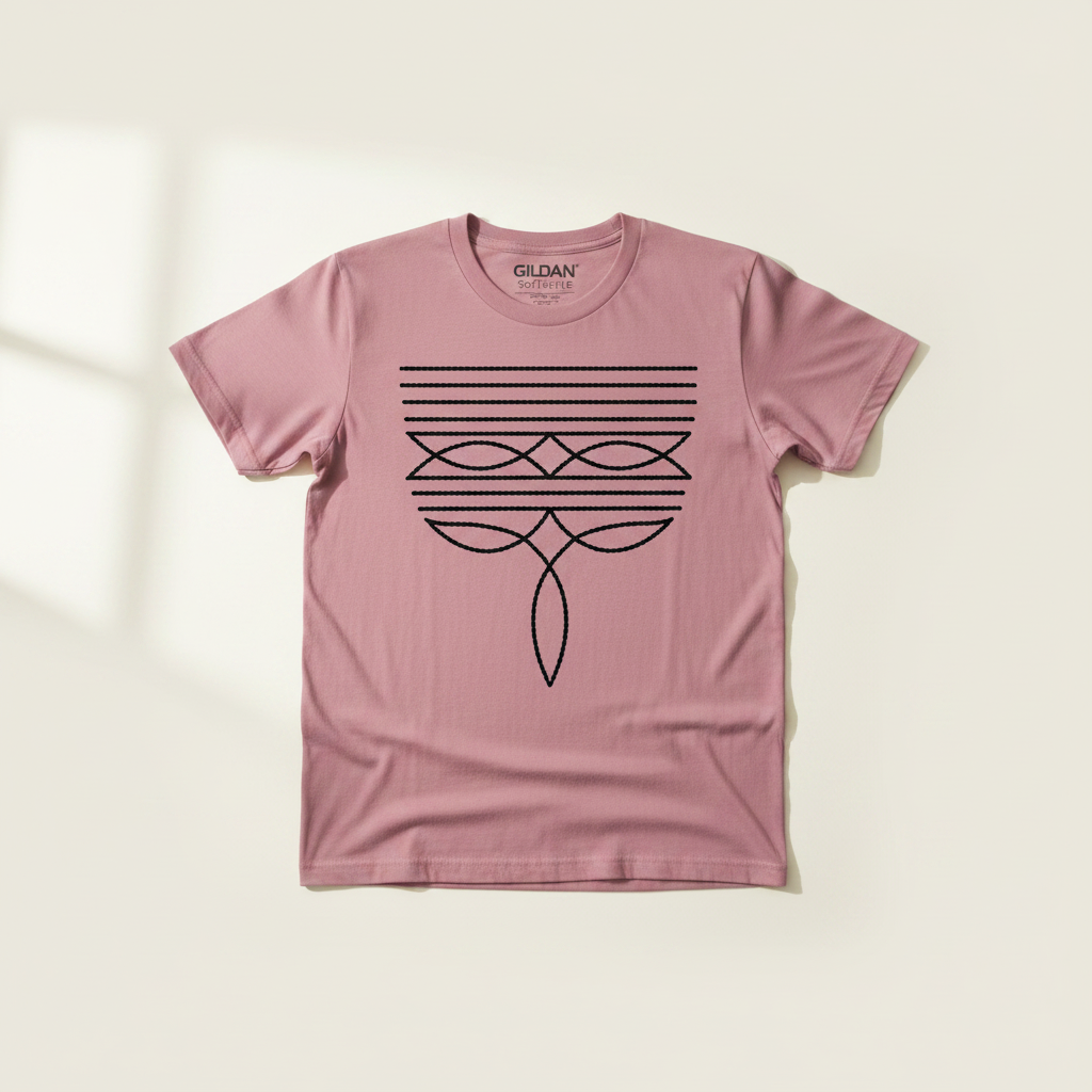 Boho black rope macramé geometric tee on paragon Gildan Softstyle shirt