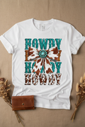 Howdy Cow Print Bow Tee mockup on white shirt