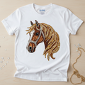 Bejeweled golden horse hand-pressed graphic tee on a Gildan Softstyle shirt