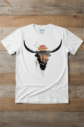 Desert Sunset Longhorn Skull Tee mockup on white shirt