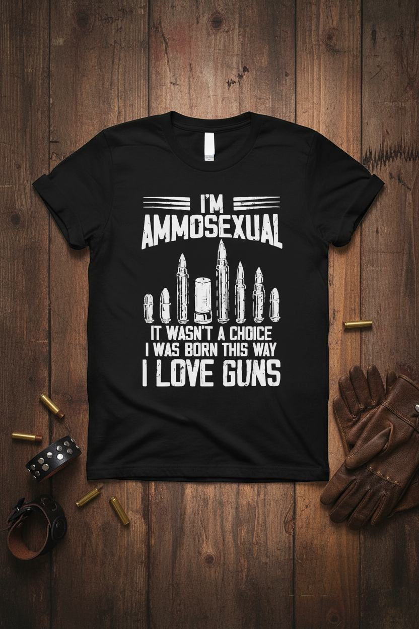 I'm Ammosexual Tee mockup on black shirt
