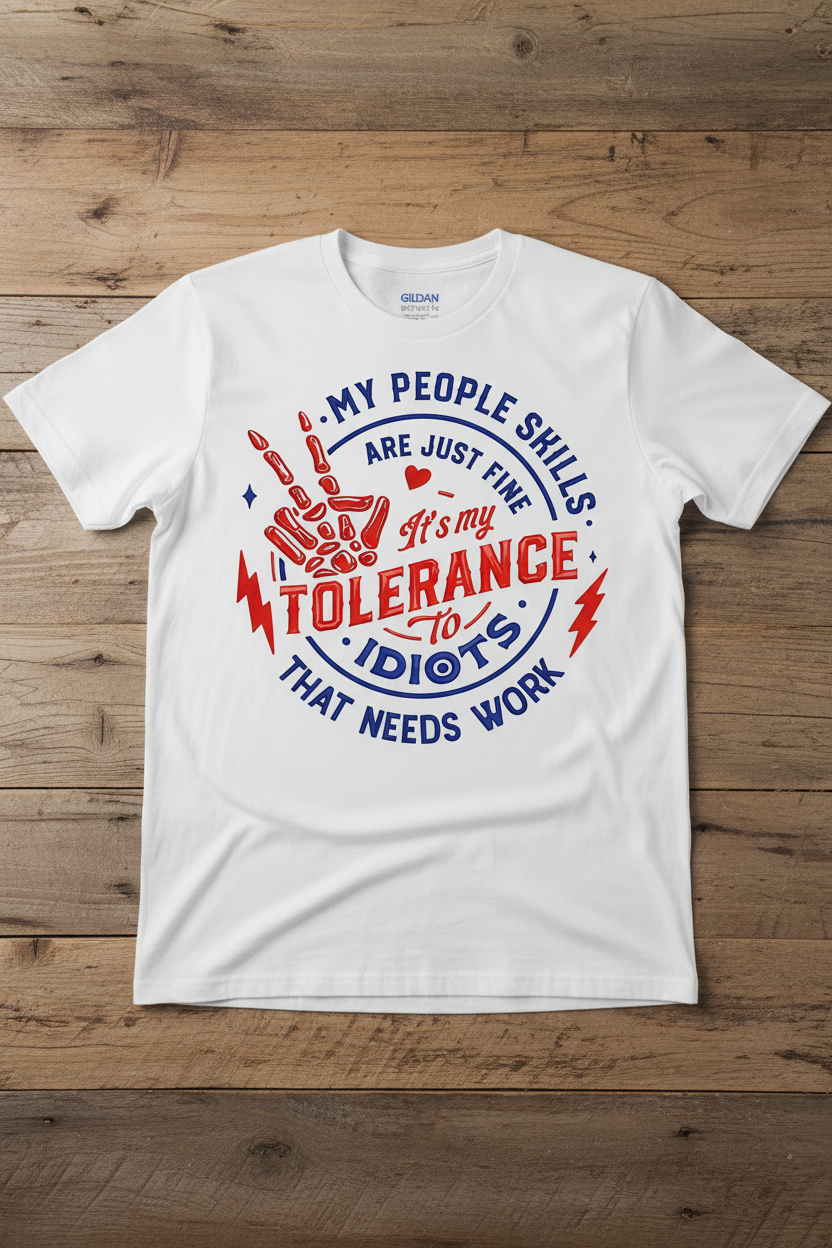 My People Skills Are Just Fine Tee mockup on white shirt