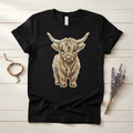 Glitter Highland cow hand-pressed graphic tee on a Gildan Softstyle shirt
