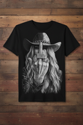 Cowgirl F*** Off Tee mockup on black shirt