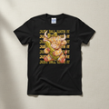 Just Dill With It Highland cow hugging a pickle hand-pressed graphic tee on a black Gildan Softstyle shirt