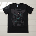 Dark moody cowgirl in wide brim hat with turquoise jewelry hand-pressed graphic tee on a black Gildan Softstyle shirt