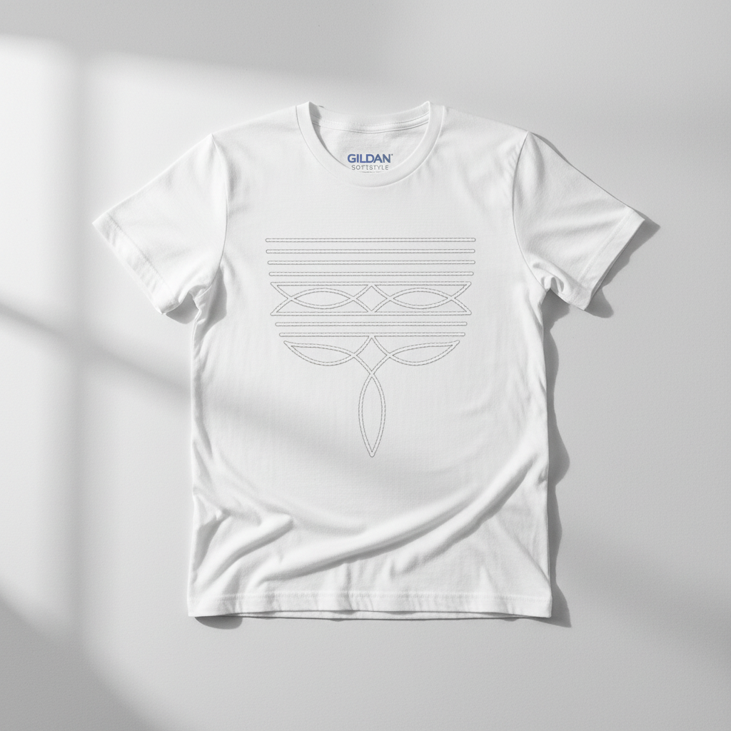 Boho rope macramé geometric tee on white Gildan Softstyle shirt