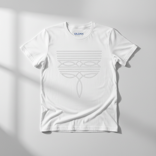 Boho rope macramé geometric tee on white Gildan Softstyle shirt