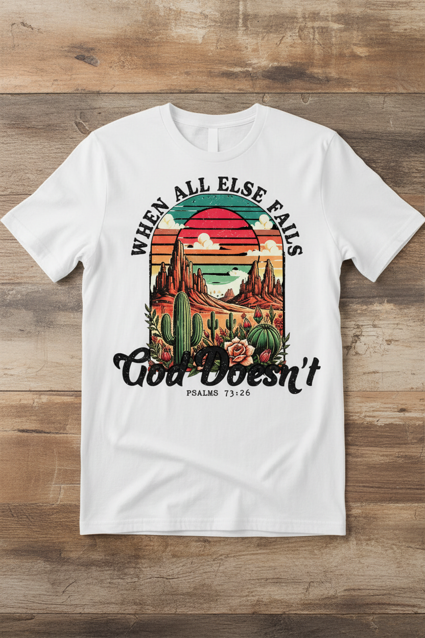 When All Else Fails God Doesn't Tee mockup on white shirt