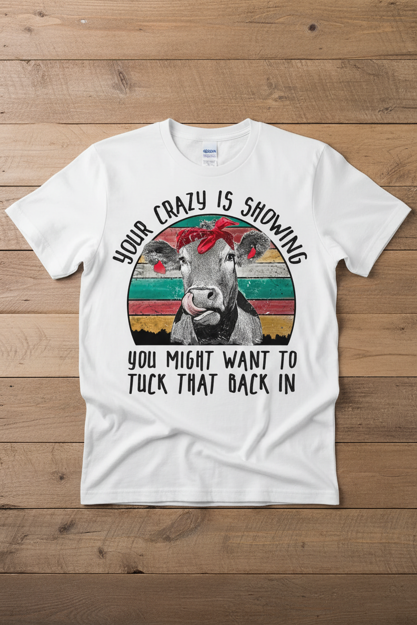 Your Crazy Is Showing Tee mockup on white shirt