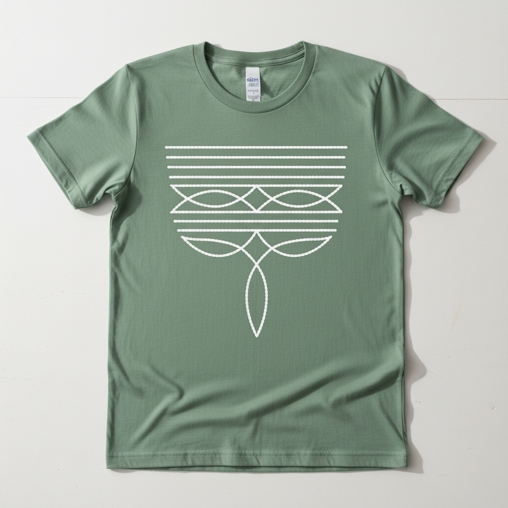 Boho rope macramé geometric tee on sage Gildan Softstyle shirt