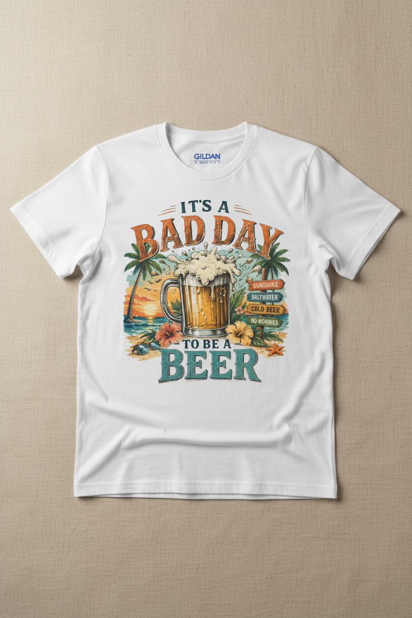 It's a Bad Day to Be a Beer Beach Tee Mockup